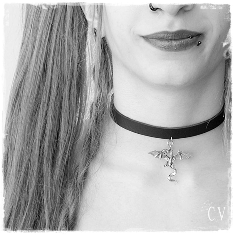 Dragon Leather Choker, Fantasy BDSM Black Collar, RebelsMarket