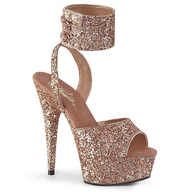 gold glitter heels with ankle strap