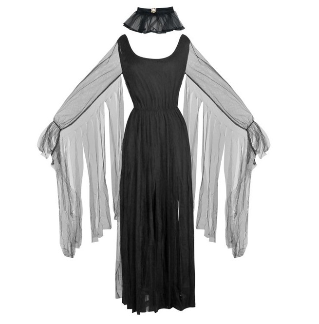 Black Evil Ghost Bride Dress Adult Vampire Halloween Costume N18196