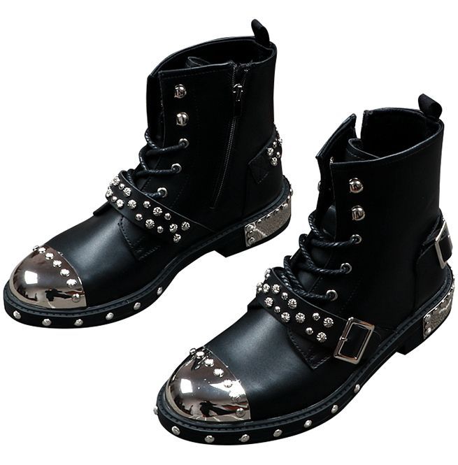 Steampunk Punk Men's Strap Design Black Rivets Round RebelsMarket