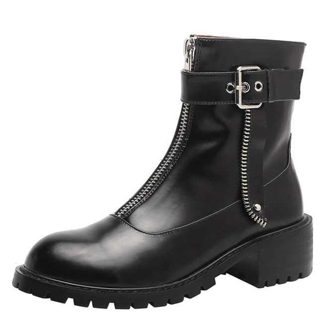 Black Zipper Buckle Rubber Sole Genuine Leather Party RebelsMarket