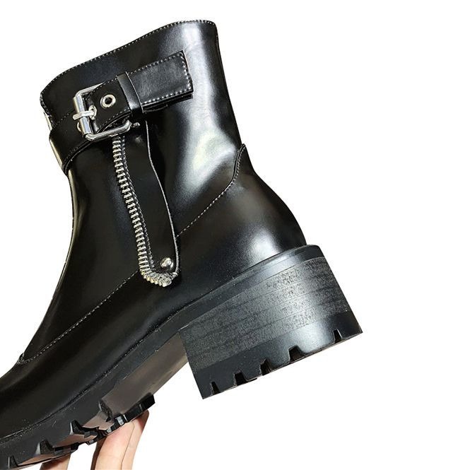 Black Zipper Buckle Rubber Sole Genuine Leather Party RebelsMarket