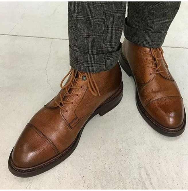 Handmade Men Brown Cap Toe Dress Boots, Brown Leather RebelsMarket