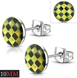 pair Stainless Steel Stud with Red Acrylic 3 Color Cat Crossbones Round Circle Earrings