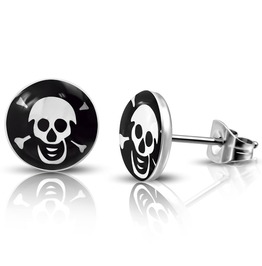 pair Stainless Steel Stud with Red Acrylic 3 Color Cat Crossbones Round Circle Earrings