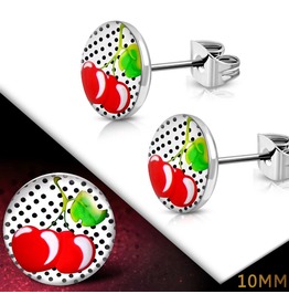 pair Stainless Steel Red Coral Resin Faux Pearl Bead Ball Stud Earrings
