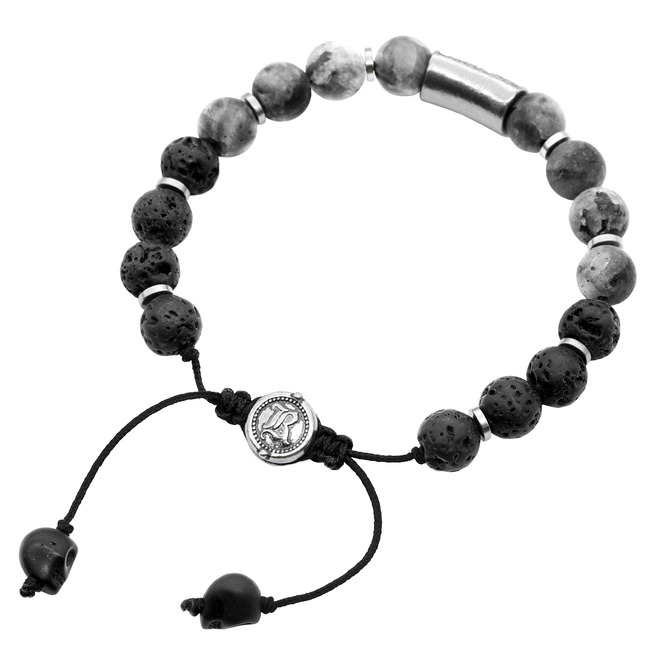 Bead Bracelet Black & Grey Beaded PullString Bracelet RebelsMarket