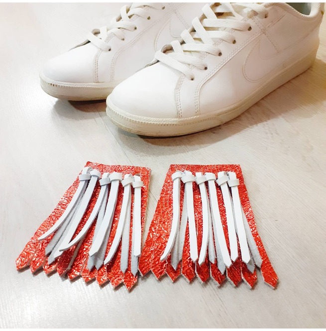 Red Patent Leather Shoe Clips With White Leather RebelsMarket