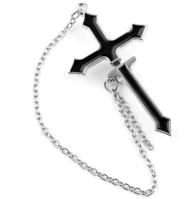 Gothic Black Long Chain Cross Zipper Impaler Drop RebelsMarket
