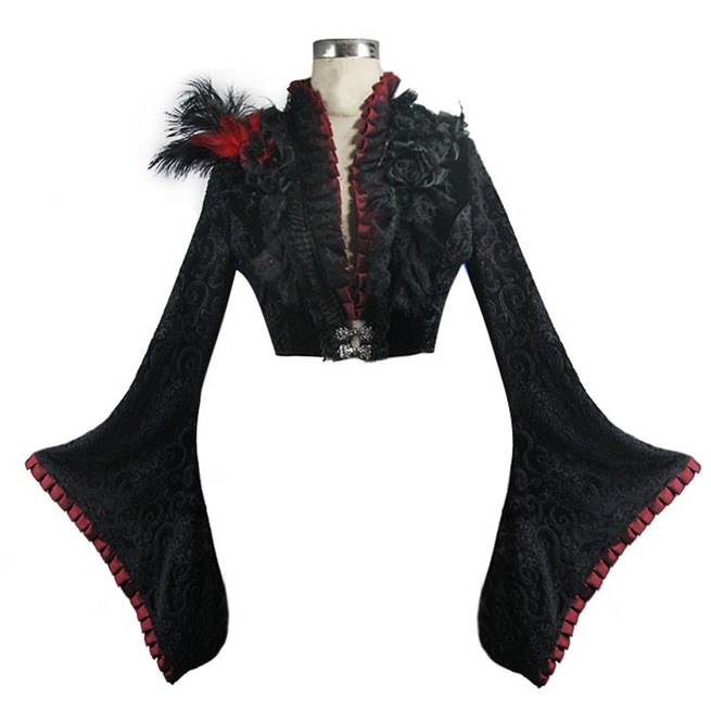 Gothic Trumpet Sleeves Black And Red Ruffled Neckline RebelsMarket