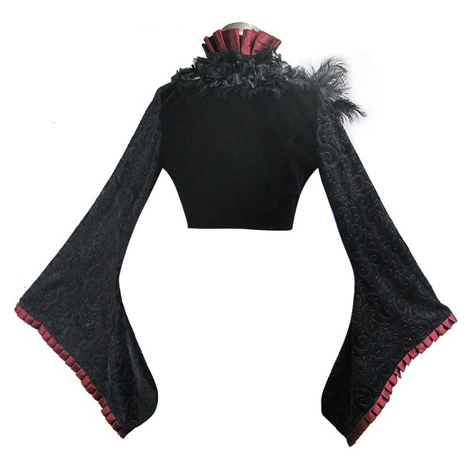Gothic Trumpet Sleeves Black And Red Ruffled Neckline RebelsMarket