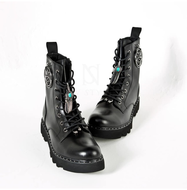 Metal Accessory Leather Ankle Boots 555 RebelsMarket