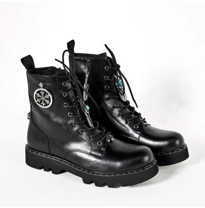 Metal Accessory Leather Ankle Boots 555 RebelsMarket