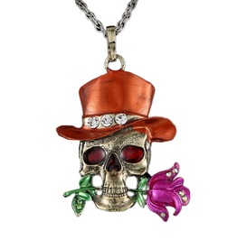 Black Rose /& Skull Cameo Necklace Skeletal Head Skeleton Halloween Pira