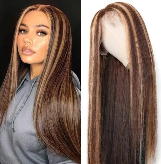 Straight Blonde Highlight Lace Front Human Hair Wig RebelsMarket