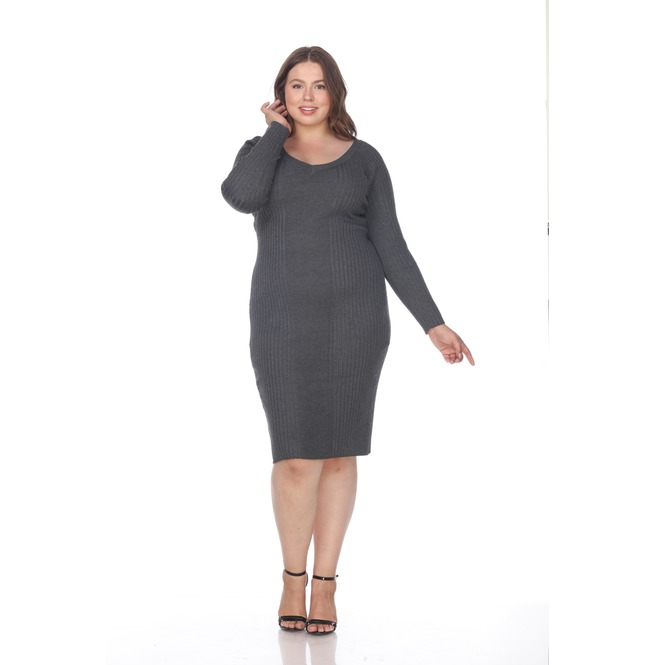 Women's Long Sleeve Midi Sweater Dress White Mark RebelsMarket