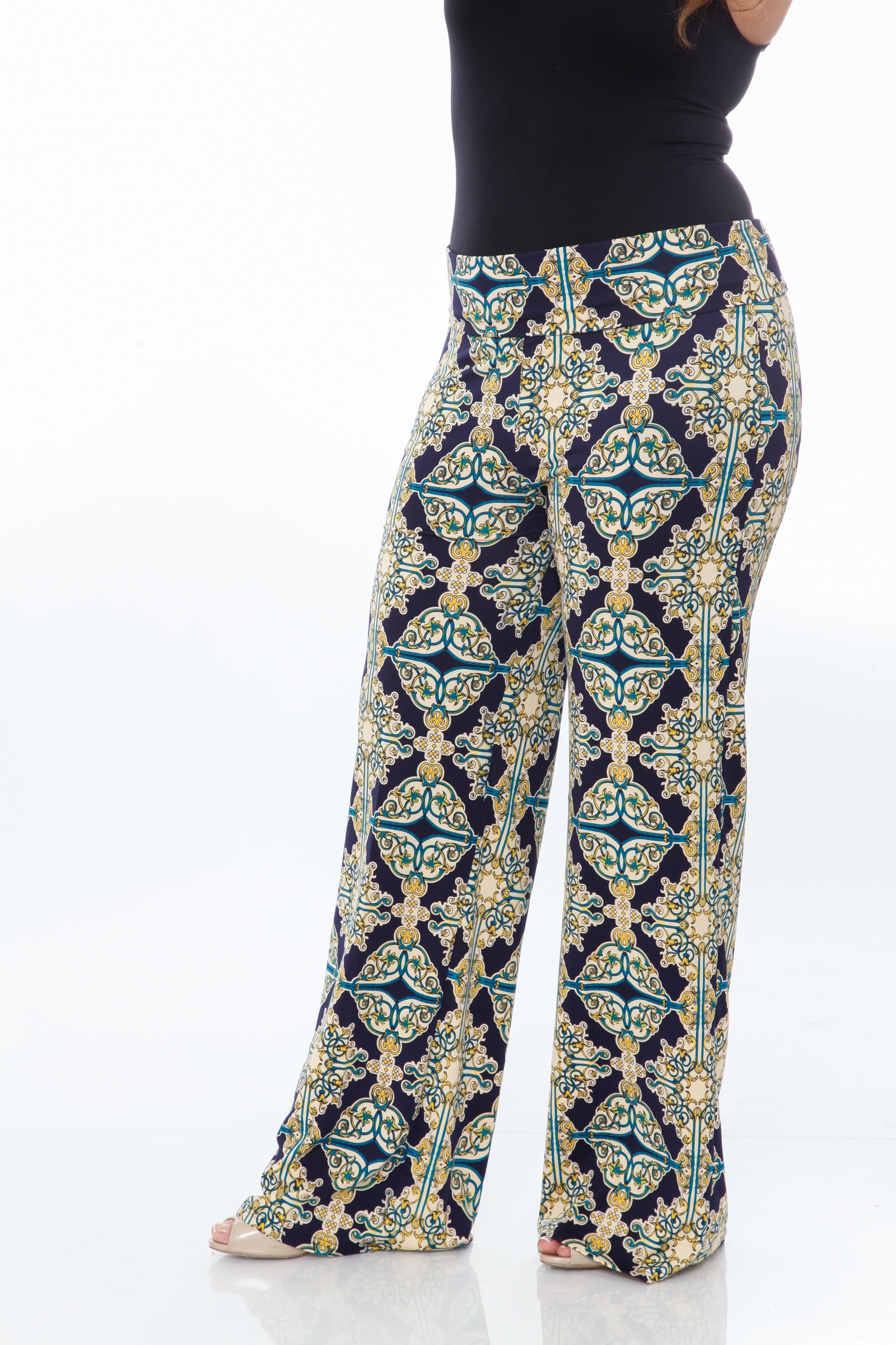 Damask Low Waist Palazzo Pants White Mark Clothing RebelsMarket