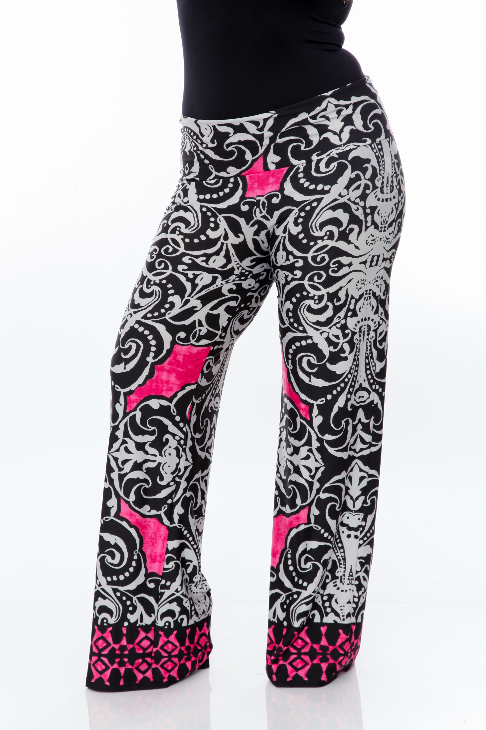 Damask Low Waist Flowy Palazzo Pants White Mark RebelsMarket