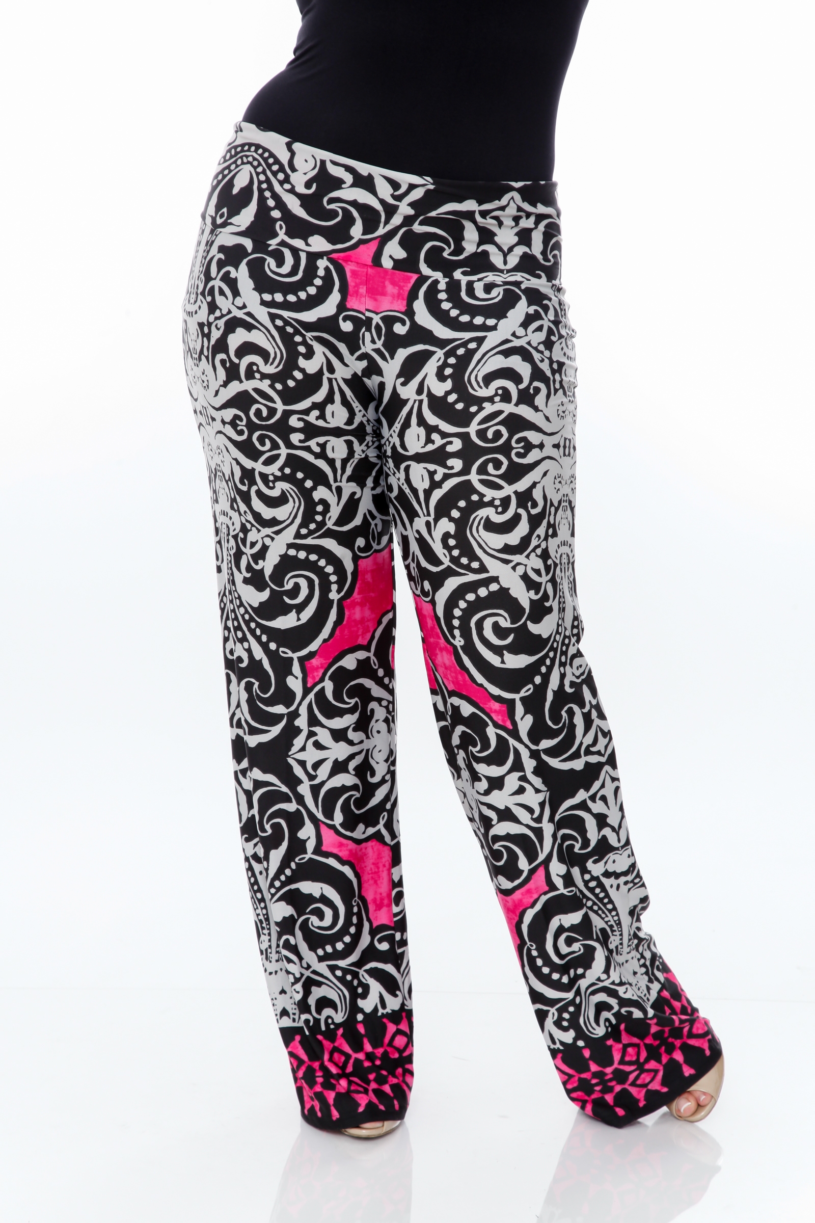 Damask Low Waist Flowy Palazzo Pants White Mark RebelsMarket