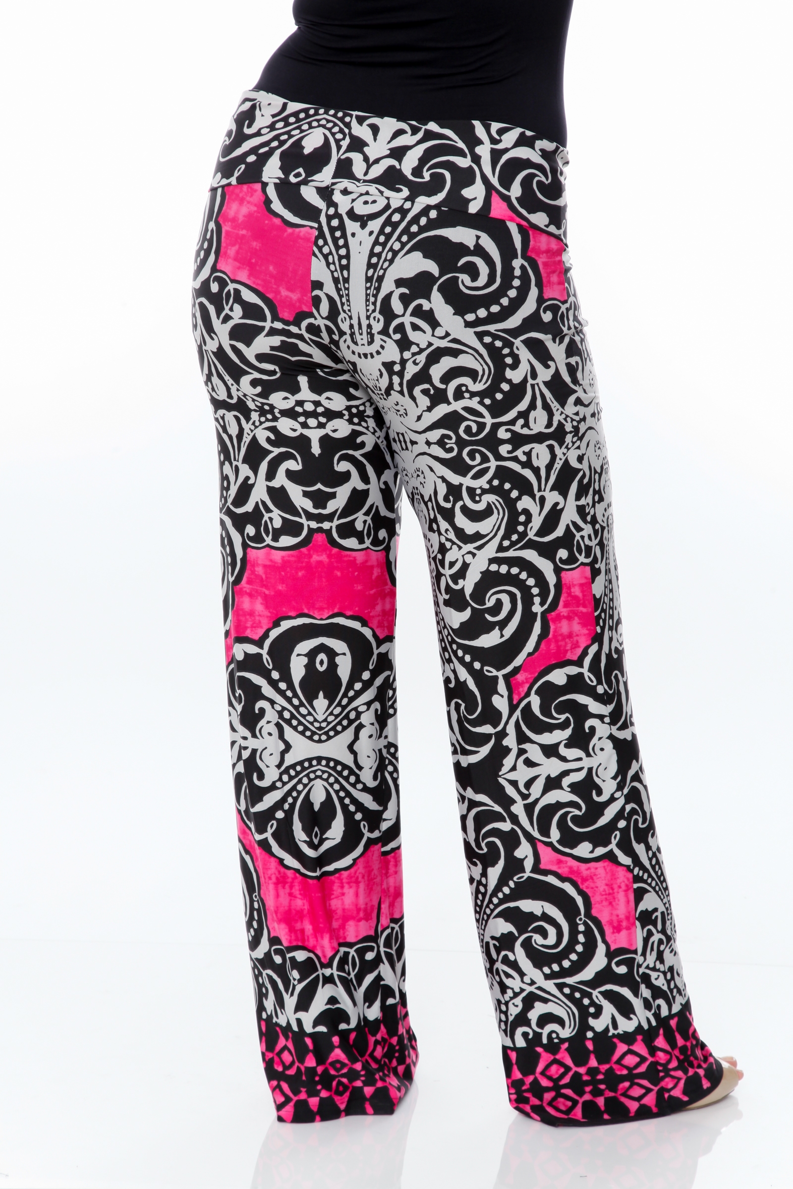 Damask Low Waist Flowy Palazzo Pants White Mark RebelsMarket