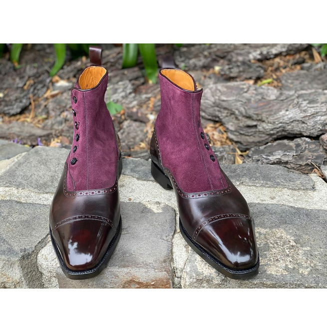 Handmade Men Purple Leather and Suede Ankle Boots With RebelsMarket