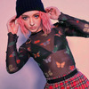 Butterfly print bottoming shirt mesh see-through high stretch long sleeve Butterfly Print Bottoming Shirt Mesh See-through High Stretch Long Sleeve