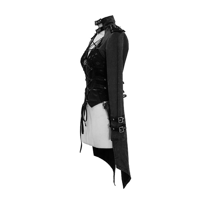 Gothic Women's Studded Stand Collar Asymmetric Hem RebelsMarket
