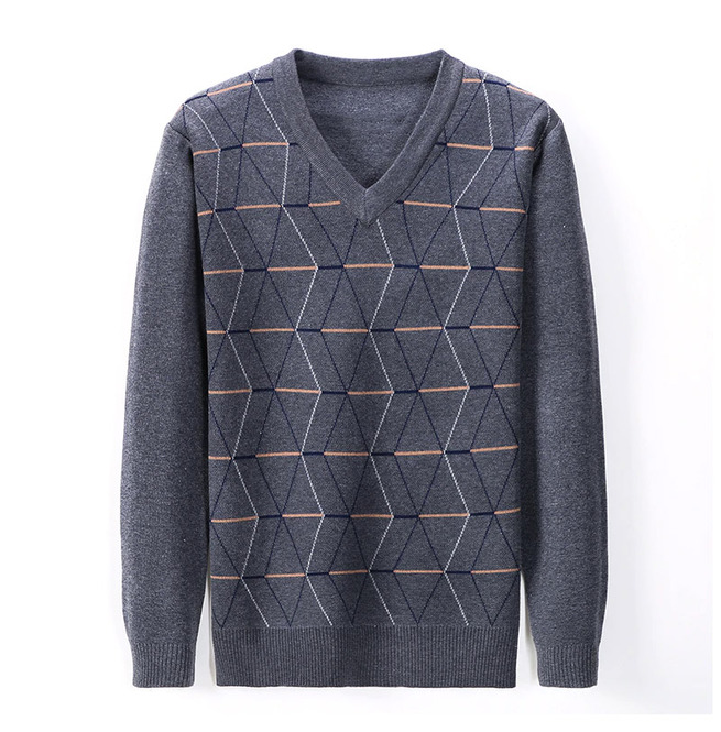 Streetwear VNeck Geometric Pattern Slim Fit Knitted RebelsMarket