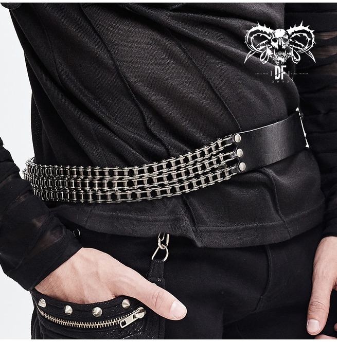 Gothic Bike Chain Design Belt With Buckle Closure for RebelsMarket