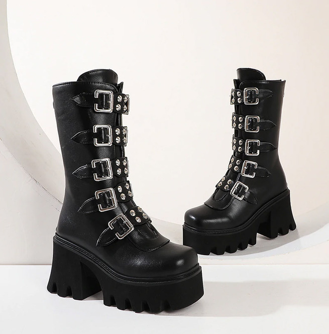 platform boots with buckles cheap