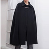 Streetwear Black Turn-Down Collar Buckle Strap Flared Cloak Coat Streetwear Black Turn-Down Collar Buckle Strap Flared Cloak Coat