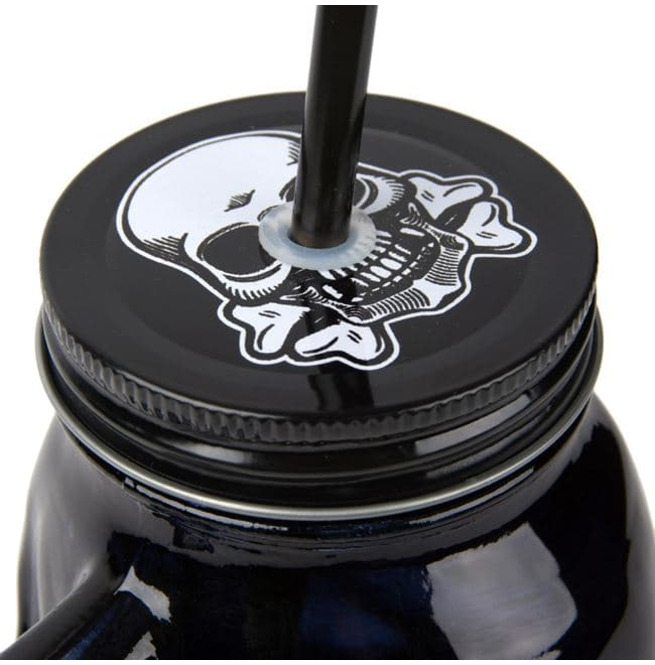 Mason Jar Lid and Straw Skull Glasses Gothic Wedding RebelsMarket
