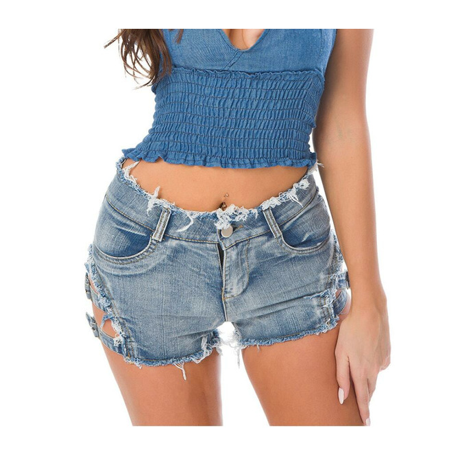 Punk Summer High Waist Denim Shorts Ripped Edges,side | RebelsMarket