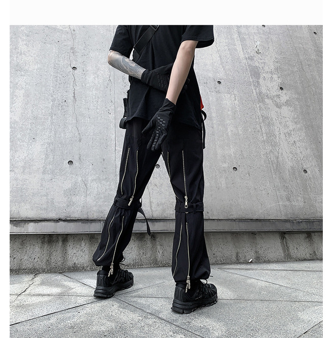 Mens Black Cargo Pants With Ankle Drawstring for Spring RebelsMarket