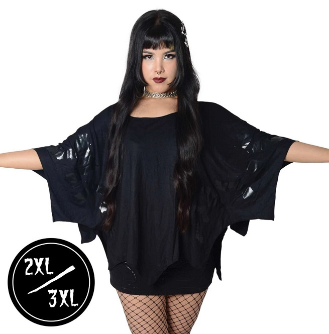 Bat Wing Sleeves Bat Foil Print Black Top RebelsMarket