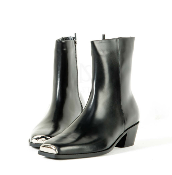 Squared Steel Toe High Heel Leather Boots 603 RebelsMarket