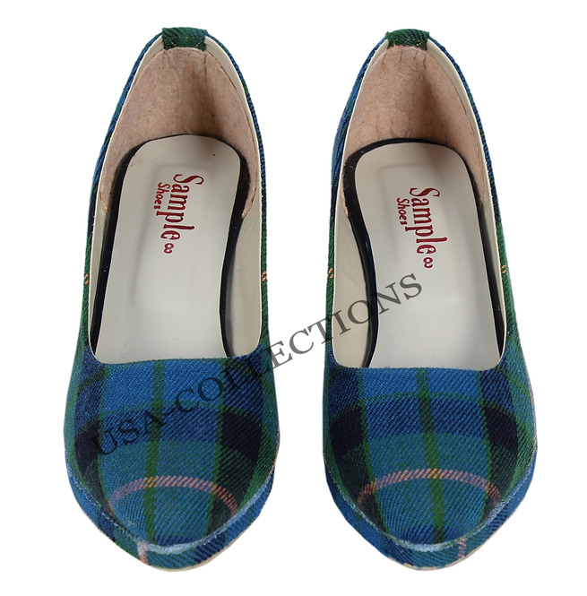 WOMEN GREEN TARTAN SHOES TRADITIONAL FASHION STYLE ALL
