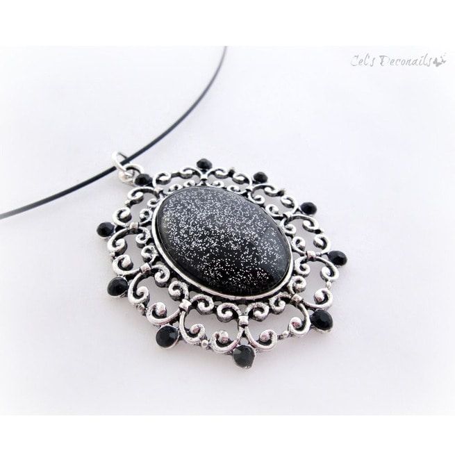 Black Glitter Gothic Pendant Necklace RebelsMarket