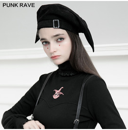 Black Buckle Velvet Clown Beret Hat | Punk Rave | RebelsMarket