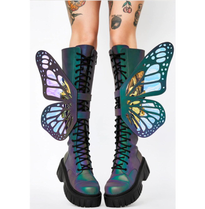 multi colored thigh high boots