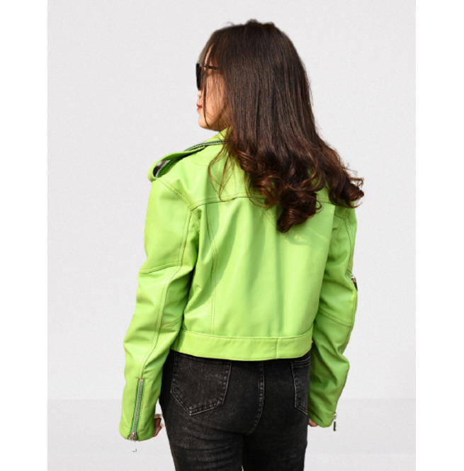 Light Green Leather Jacket for Women, Biker Fashion RebelsMarket
