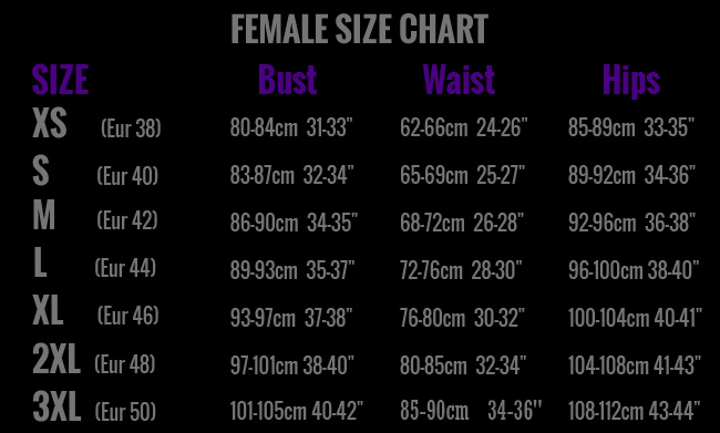 Femalesizechart purple