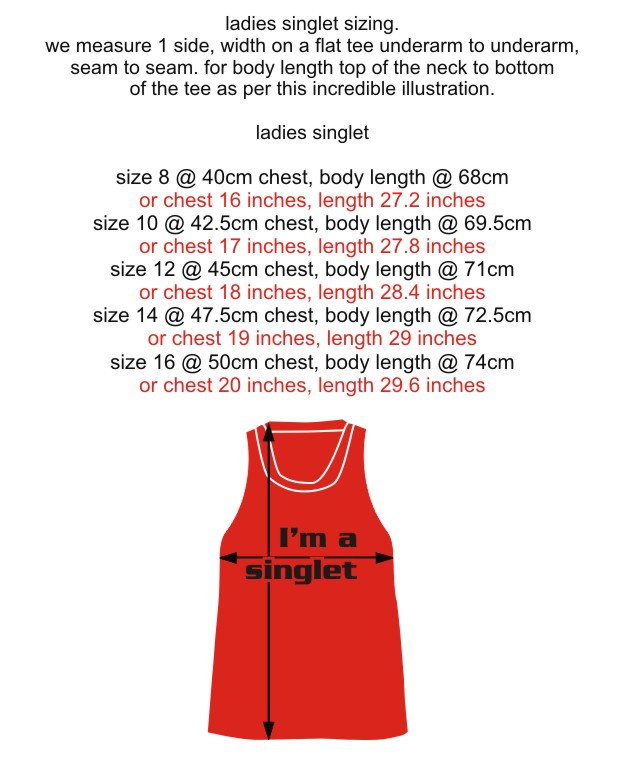 Singlet ladies measurements