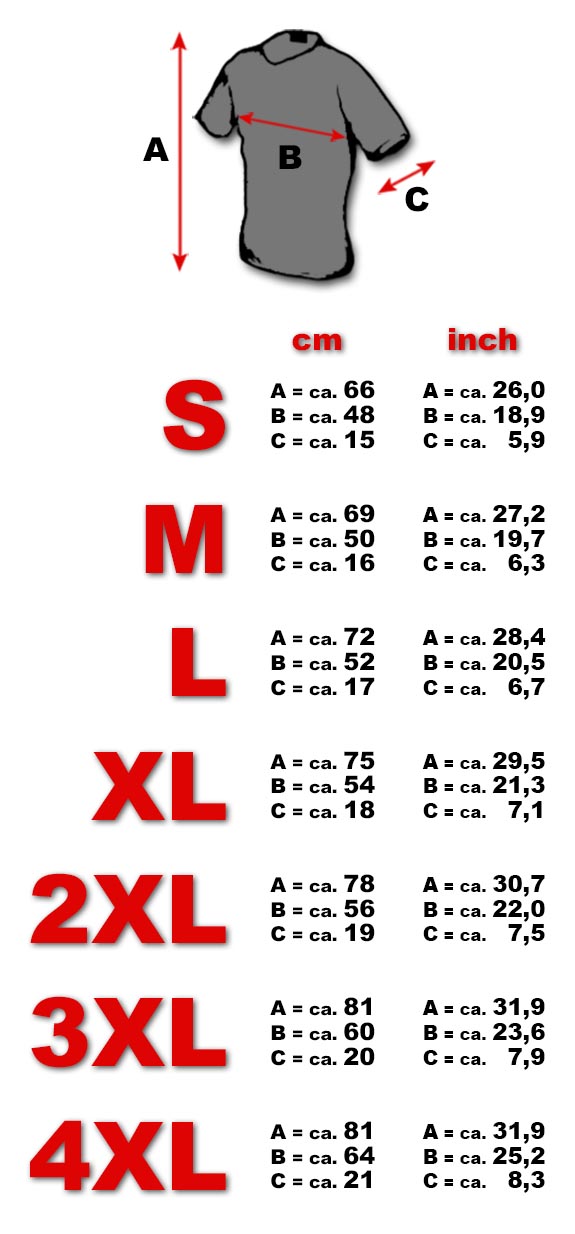 Tshirt size chart men
