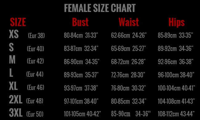 Femalesizechart red