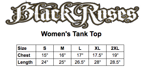 Black roses tank top size chart