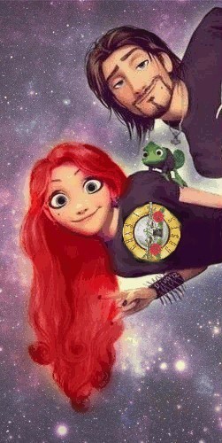 Guns n Roses Tee T-Shirt Pixars Tangled Girls with Metal Dude & Cross necklace
