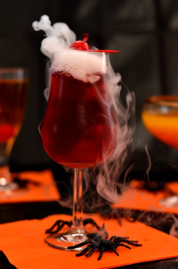 bloody vampire Halloween cocktail with vodka and cranberry