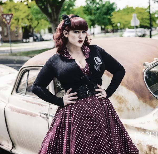 Pinup gothic look with a cropped cardigan